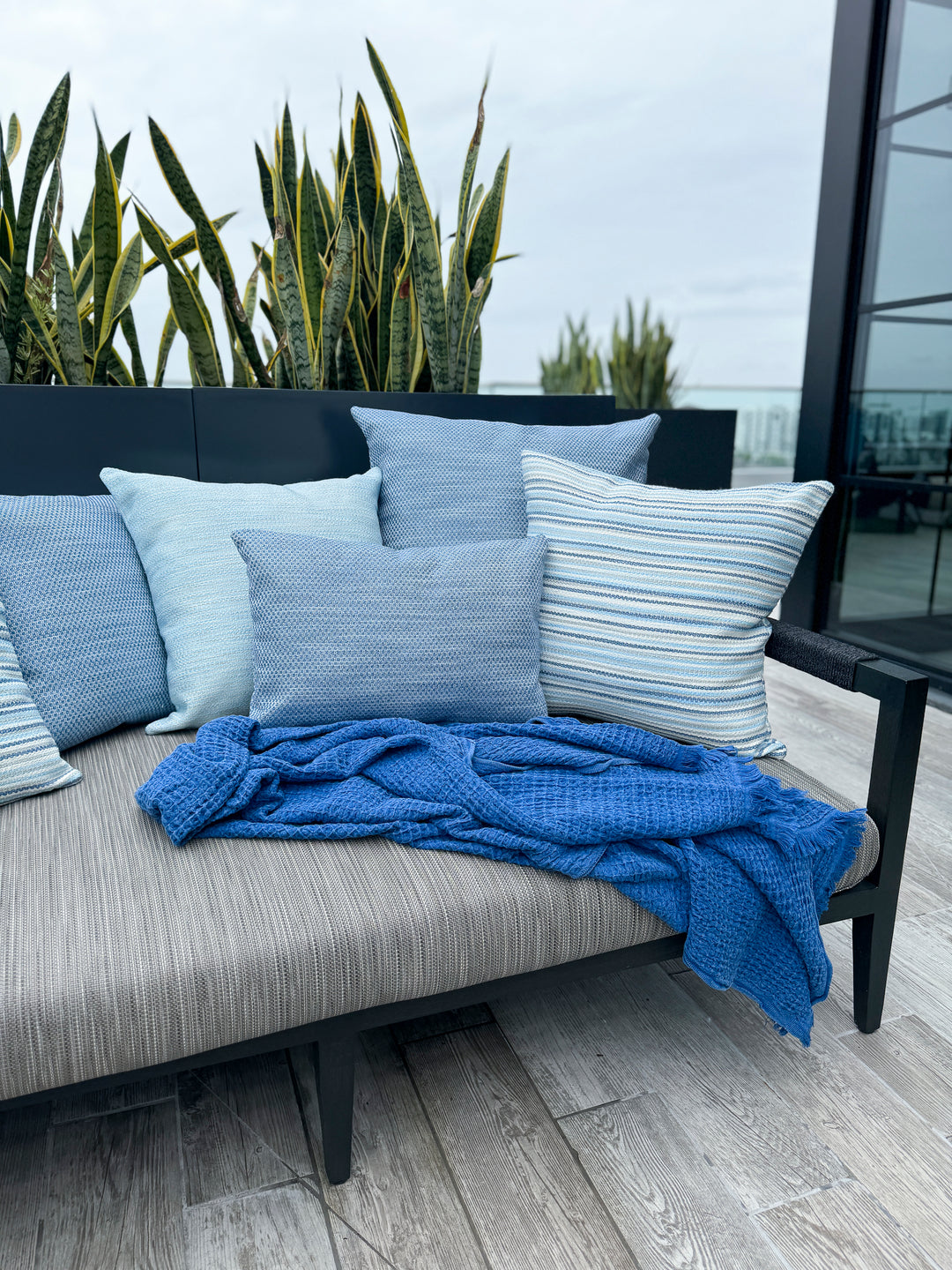 Anaya Yacht Stripe Indoor Outdoor Pillow Blue